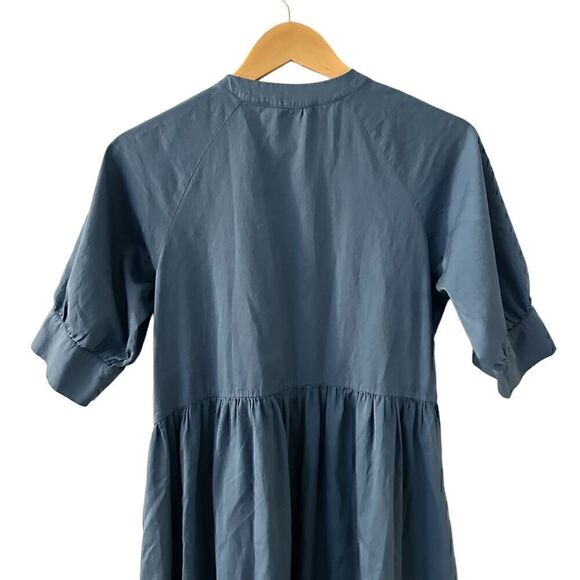 Ali Golden Blue Cotton Button Up Short Sleeve Tiered Ruffled Maxi Dress Size S - Picture 4 of 11